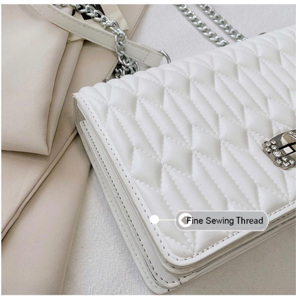 (last 1) European design chain shoulder crossbody quilted vegan leather in blue - Picture 8 of 8